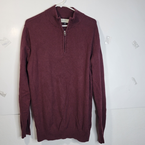 Men's Hawker Rye Cotton Cashmere 1/4 zip sweater Burgandy Size L - Picture 2 of 8